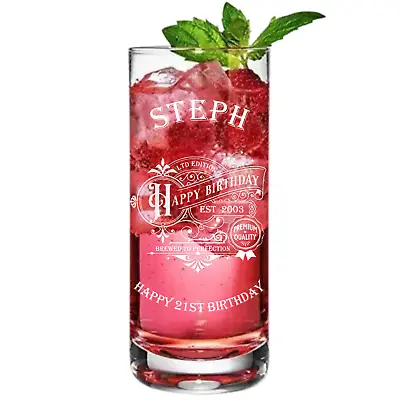 Buy Personalised, Victorian Styled, Highball Glass, Birthday Gift, 18th 21st 30th • 11.99£