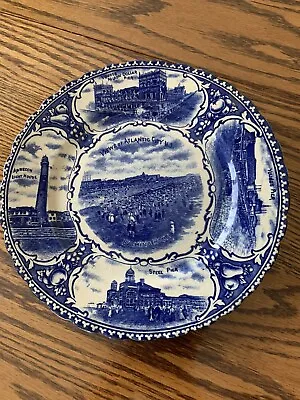 Buy 1896 Atlantic City Souvenir Flow Blue Plate By British Anchor China Of England • 28.39£
