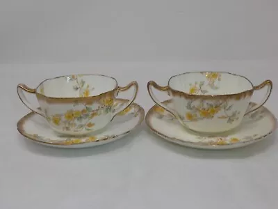 Buy 2 Antique Adderley England Flowers Bone Chine Porcelain 2 Handles Cups Saucers 0 • 28.38£