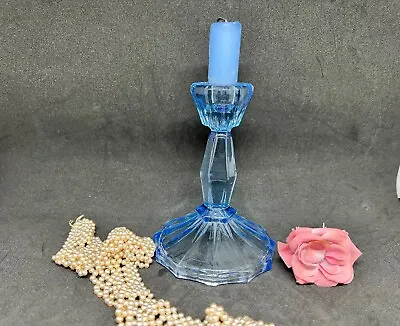 Buy Pretty Pressed Blue Glass Candlestick Holder Vintage Vanity VGC • 13£