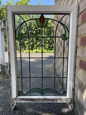 Buy Reclaimed Leaded Light Stained Glass Art Nouveau Window Panel 835 X 530mm • 195£