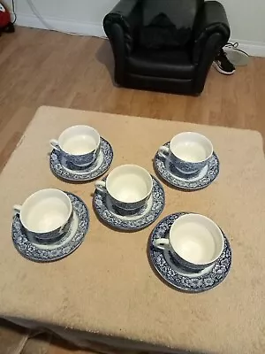 Buy Set Of 5 Staffordshire Liberty Blue Old North Church Tea Cups And Saucers.VGC • 35£
