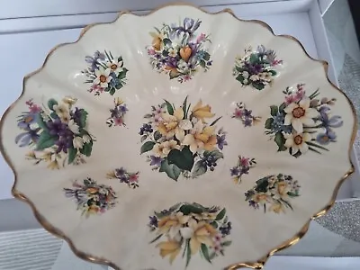 Buy KLM STAFFORDSHIRE POTTERY LARGE FLORAL BOWL WITH GILT EDGING Excellent Condition • 25£