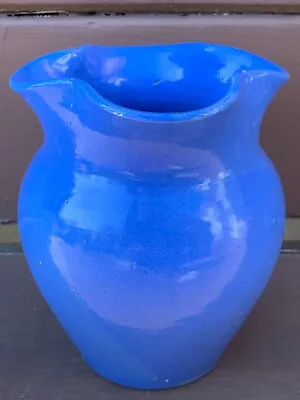 Buy Early American Art Pottery 7” Tall Blue Vase Pot Crimped Ruffle Top Stoneware • 44.57£