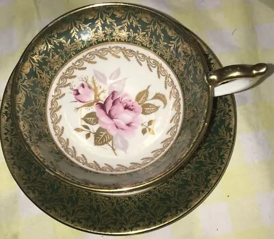 Buy Aynsley Pink Rose And Green Border Cup And Saucer Bone China Pattern Number 2539 • 26.90£