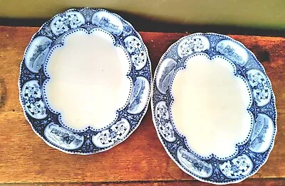 Buy Two Antique Sampson Hancock & Sons SH&S England  Blue Flow China Leicester Plate • 14.99£