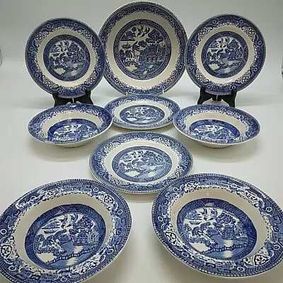 Buy 9 Pcs Vintage Washington  Old Willow  Blue/White Earthenware Bowls, Side Plates • 20£