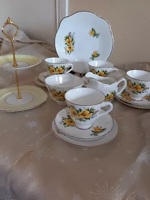 Buy Royal Tara Yellow Rose Afternoon Tea Set For 4 With Mismatched 2 Tier Cake Stand • 35£