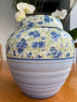Buy Shelley Blue Pansy Chintz Ginger Jar / Lidded Vase - Large 22cm Art Deco 1940's • 100£