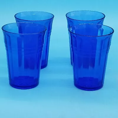 Buy Set Of 4 Hazel Atlas Cobalt Blue New Century 4” Water Tumbler Depression Glass • 47.02£
