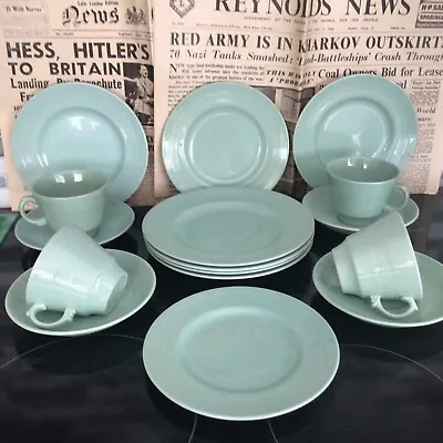 Buy 1940s ‘BERYL’ Green Woods Ware Cups Saucers Plates For 4 ~Utility Wartime Bundle • 55£