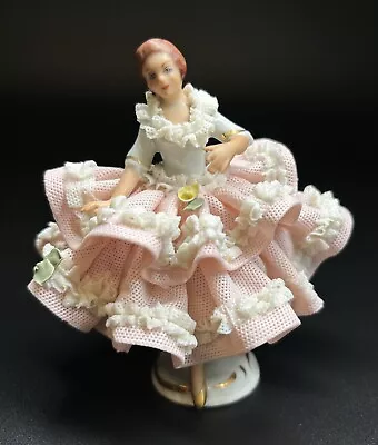 Buy Dresden Germany Porcelain Lace Lady Figurine CROWN N Western Germany • 90.08£