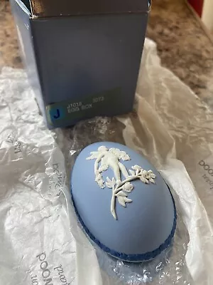 Buy Wedgwood Blue Jasperware Egg Shape Trinket Box Cherub On A Branch • 14£