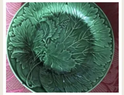 Buy Wedgwood?  19th C. Dark Green Glazed Majolica Cabbage Leaf Plate 20cm Antique • 17£