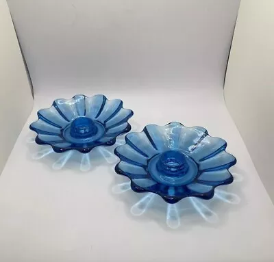 Buy Vintage Depression Era Glass Fostoria Royal Blue Candle Holders 4.5”x2  Set Of 2 • 19.49£
