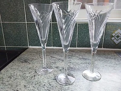 Buy Stuart Crystal 3 Fluted Champagne Glasses Pattern STU70 Discontinued Unmarked • 34.99£