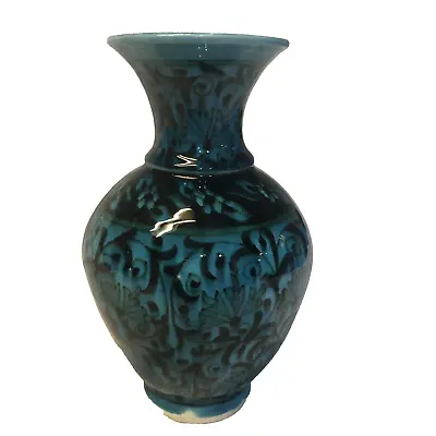 Buy Hand Painted In Kutahya Turkiye Blue Black Glossy Vase Signed B Kismetli • 23.88£