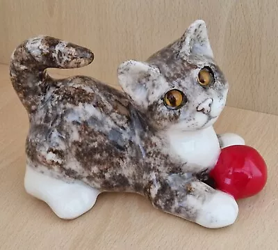Buy Jenny Winstanley Pottery Size 3 Christmas Cat With Ball Cathedral Glass Eyes New • 60£