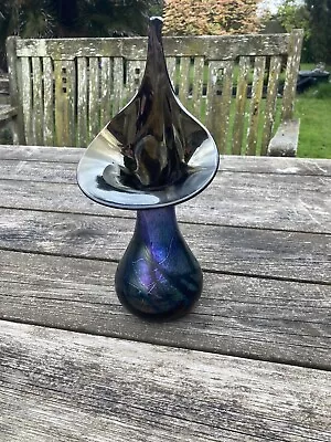 Buy Tall Alum Bay Black Iridescent Jack In The Pulpit Vase Tulip Artisan Glass Vase • 29.99£