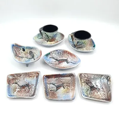 Buy Vintage French Vallauris Ceramic Glazed Cups Dishes LascauxCave Paintings Mix • 24.95£