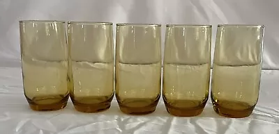 Buy Set Of 5 Vintage Amber Drinking Glasses 12 Oz Yellow 1970s MCM 5” Tall • 14.39£