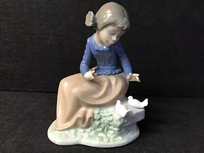 Buy NAO Pottery Figurine Seated Girl With Doves Brown Blue T3831 • 10£