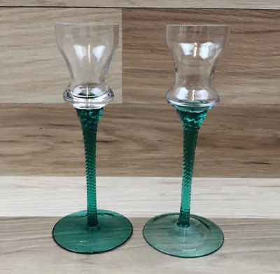 Buy 2 X Vintage Emerald Green Twisted Stem Candlesticks / Candle Holders • 10.99£