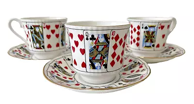 Buy 3 X Elizabethan Fine Bone China Cut For Coffee Tea Cups & Saucers Playing Cards • 37.99£