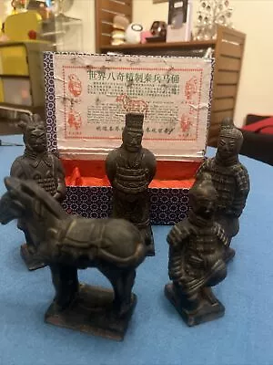 Buy Vintage Chinese Pottery Terracotta Warriors And Horse Figurines Boxed • 15£