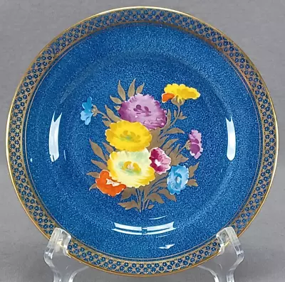 Buy Crown Staffordshire Hand Colored Floral Marbleized Blue & Gold 7 1/4 Inch Plate • 63.25£