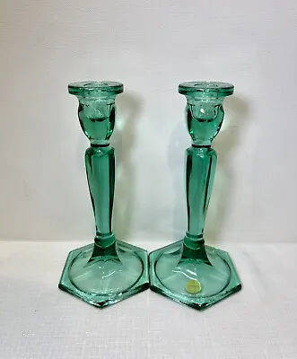 Buy Vintage Fenton Green Glass Candlesticks / Candle Holders Pair • 46.49£