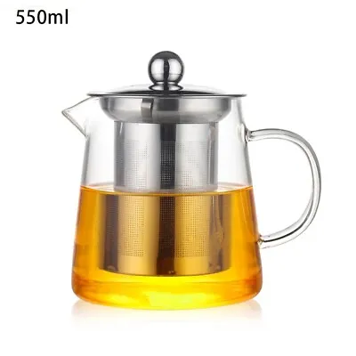 Buy Glass Tea Pot Stainless Steel Infuser Strainer Heat Resistant Loose Leaf Teapot • 13.84£