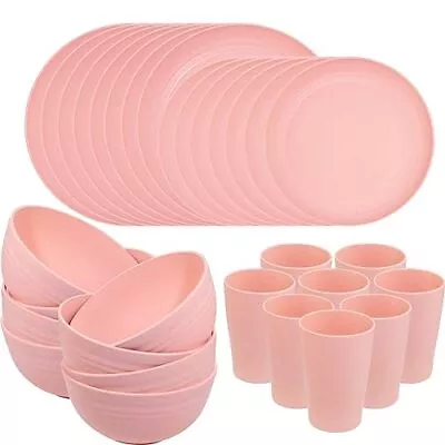 Buy  Pink Wheat Straw Dinnerware Sets, Pink Dishes Baby Pink Wheat Straw Dinnerware • 55.68£