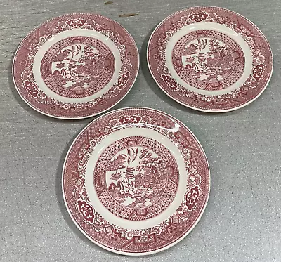 Buy THREE PINK Royal China USA Willow Ware BREAD Plates  6 1/4” Unused • 24.33£