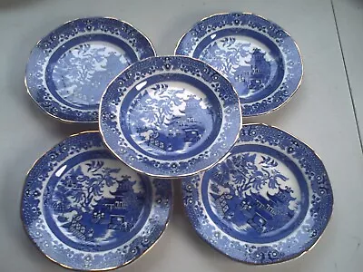 Buy BURLEIGH WARE Side Plates WILLOW PATTERN X5 17cms • 29.99£