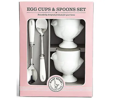 Buy Mary Berry Chicken Shape Porcelain Egg Cups & Handles Stainless Steel Spoons Box • 10.95£