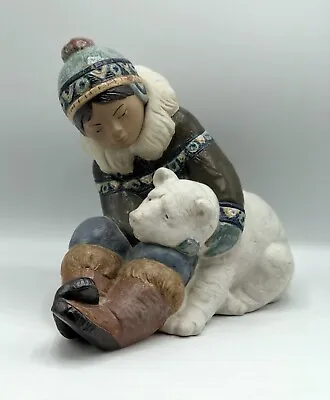 Buy Lladro Eskimo Inuit Boy With Polar Bear Cub / 1978 Issue /Retired /b • 106.64£