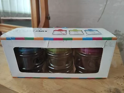 Buy Kitchen Corner Retro Set Of 3 Glass Jars Plastic Lids & Spoons • 13£