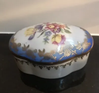 Buy DRESDEN China Porcelain Trinket Dish Pill Box Lid Floral Blue Gilt Edge CH47 • 8.99£