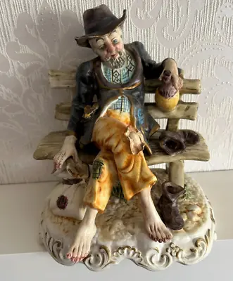 Buy Vintage Figurines Ornaments Old Man Capo Di Monte Tramp On Bench • 50£
