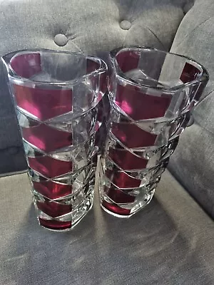 Buy Vintage Pair 60s Luminarc France Glass Vases Durand Design Winsor Ruby Deometric • 37.50£