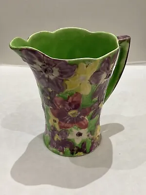 Buy Large Art Nouveau Clematis And Green Milk Water Jug 16cm Tall Signed Unreadable • 30£