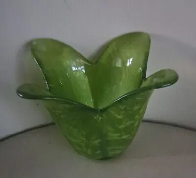 Buy Green Glass Floral Lily Shaped Tea Light Candle Holder Or Sweet Dish • 3.99£