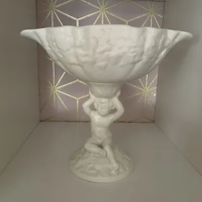 Buy Vntge 1950's Satin Glazed Whte SylvaC Pedastal Vase Planter With Cherub Stand • 14.99£