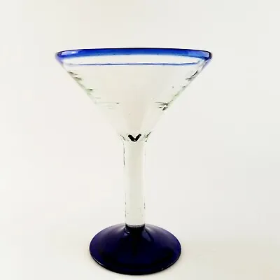 Buy Cobalt Blue Martini Glass Hand Blown Bubbles Blue Rim Mexico 6 Oz • 7.70£