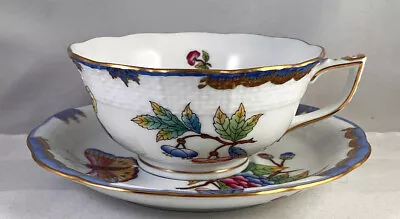Buy Herend Hungary Queen Victoria BLUE BORDER Footed Cup & Saucer #734-2-00 PERFECT! • 141.14£