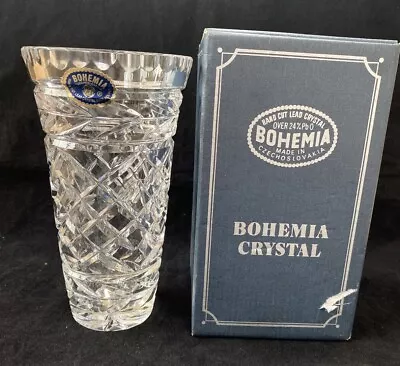Buy Vintage Hand Cut Lead Crystal Glass Vase 18cm Tall Made In Czechoslovakia • 26£