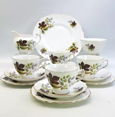 Buy Queen Anne Bone China 15 Piece Tea Set - Autumn Leaves - Vintage • 38£