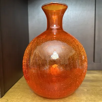 Buy Orange Art Crackle Glass Vase Pumpkin Round Large Heavy 10.5” • 62.59£