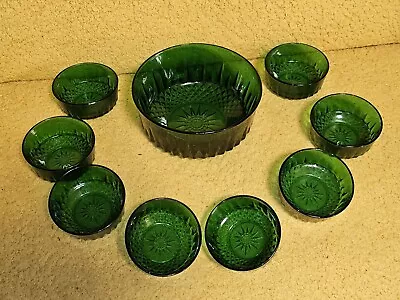 Buy Vintage Arcoroc Serving Trifle Bowl With 8 Dessert Bowls French Art Deco Green • 9.99£